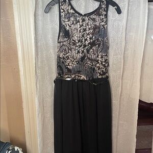 AB Studio Black and White Patterned Midi Dress